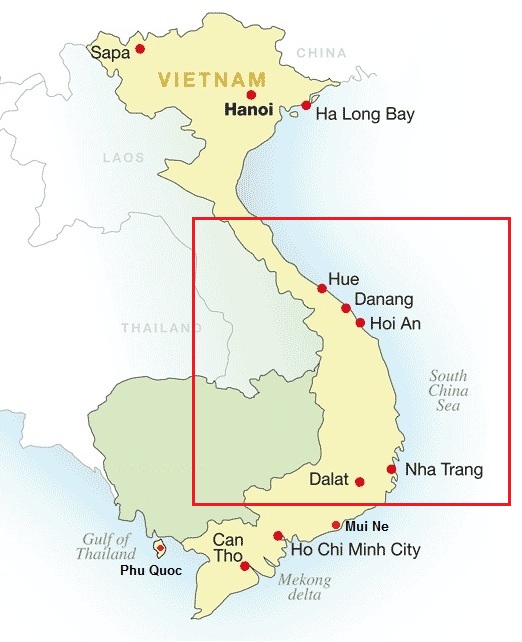 Mapa Centro Vietnam
